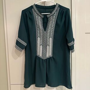 Embroidered Green Women's Top